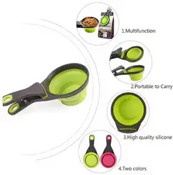 קערית קליפס מסיליקון 2 ב 1 מתקפלת אשר שומרת על טריות שקית האוכל בסיום המזיגה. צבע ירוק. גודל: L 21cm