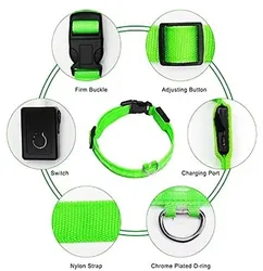 קולר עם תאורה נטען USB. תאורה עם הבזק איטי, פלאש מהיר וגם סטטית. טוב לשיפור הבטיחות ולמניעת תאונה. גודל: M 40-48 cm, רוחב 2.5 ס "מ רוחב 2.5 ס "מ.