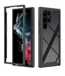 כיסוי טלפון מוגן בפני זעזועים מסגרת פלסטיק קשה TPU וכיסוי אחורי. מתאים לסדרת Samsung Galaxy S22, S23, S24 Ultra.