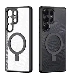 כיסוי טלפון שקוף magsafe. עם טבעת תמיכה. מתאים לסדרת Samsung Galaxy S22, S23, S24 Ultra.