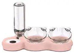 קערת מזון משולשת. 2 קעריות לאוכל ואחת לשתיה.