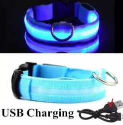 קולר עם תאורה נטען USB. תאורה עם הבזק איטי, פלאש מהיר וגם סטטית. טוב לשיפור הבטיחות ולמניעת תאונה גודל: XL 52-60 cm, רוחב 2.5 ס "מ