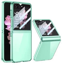 מגן כיסוי עבור Samsung Galaxy Z Flip 5 6 7, זכוכית מסך גדולה ושקופה, כיסוי פלסטיק דק במיוחד