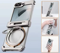 מגן ללא מסגרת ל-Samsung Galaxy Z Flip 7 עם 360 ° כיסוי טלפון מתכתי עמיד במכות עם תמיכה מגנטית ניתנת לסיבוב